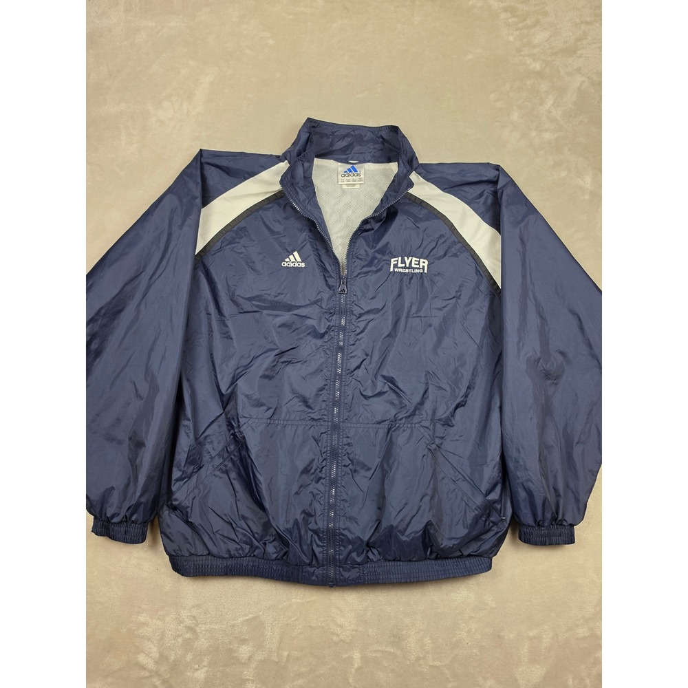 Vintage Adidas Track Jacket Mens 2XL Blue Flyer Wrestling Dixie Windbreaker Y2K